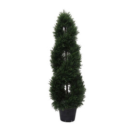 4' Artificial UV-Resistant Cedar Double Spiral-Shaped Topiary in Plastic Pot