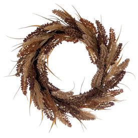 Vickerman Artificial 20" Brown Ivory Corn Wreath. Features brown grass and a circular grapevine base.