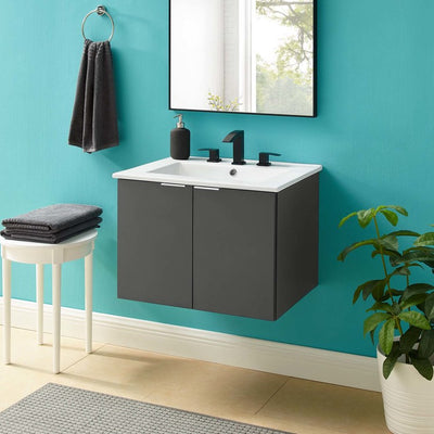 Maybelle 24" Single Wall-Mount Bathroom Vanity with White Ceramic Top and Integrated Sink