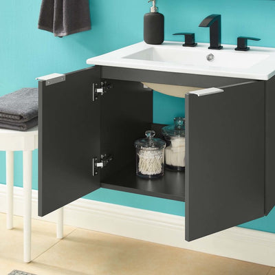 Maybelle 24" Single Wall-Mount Bathroom Vanity with White Ceramic Top and Integrated Sink