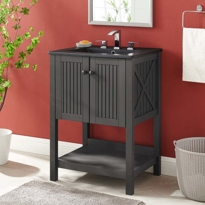 Steam 24" Single Bathroom Vanity with Black Ceramic Top and Integrated Sink