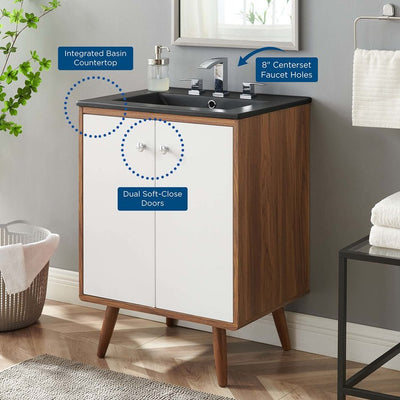 Transmit 24" Single Bathroom Vanity with Black Ceramic Top and Integrated Sink