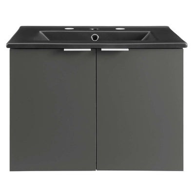 Maybelle 24" Single Wall-Mount Bathroom Vanity with Black Ceramic Top and Integrated Sink