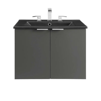 Maybelle 24" Single Wall-Mount Bathroom Vanity with Black Ceramic Top and Integrated Sink