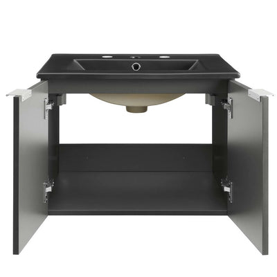Maybelle 24" Single Wall-Mount Bathroom Vanity with Black Ceramic Top and Integrated Sink