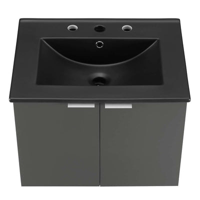 Maybelle 24" Single Wall-Mount Bathroom Vanity with Black Ceramic Top and Integrated Sink