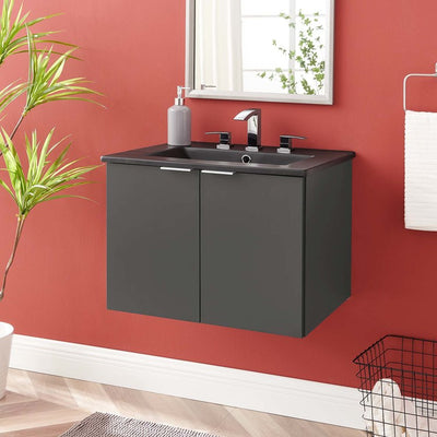 Maybelle 24" Single Wall-Mount Bathroom Vanity with Black Ceramic Top and Integrated Sink