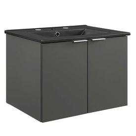 Maybelle 24" Single Wall-Mount Bathroom Vanity with Black Ceramic Top and Integrated Sink