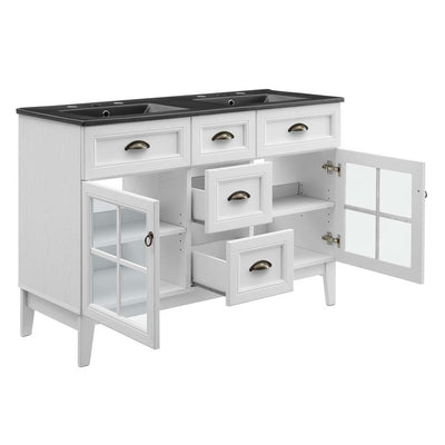 Isle 48" Double Bathroom Vanity Cabinet with Black Ceramic Top and Integrated Sinks