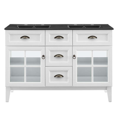 Isle 48" Double Bathroom Vanity Cabinet with Black Ceramic Top and Integrated Sinks