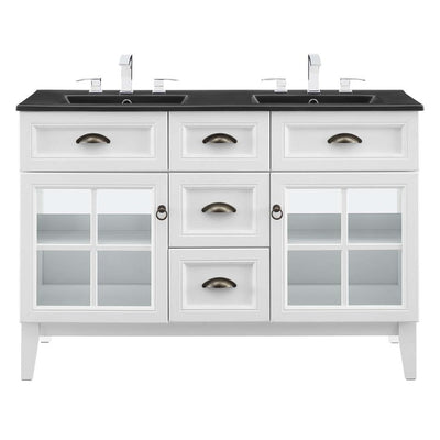 Isle 48" Double Bathroom Vanity Cabinet with Black Ceramic Top and Integrated Sinks