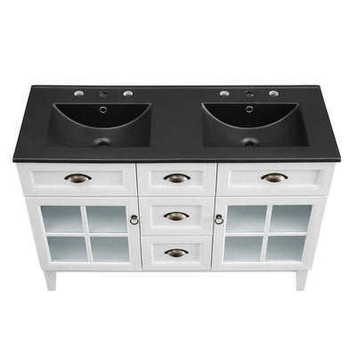 Isle 48" Double Bathroom Vanity Cabinet with Black Ceramic Top and Integrated Sinks
