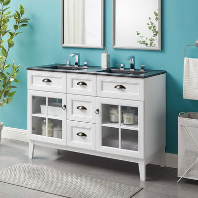 Isle 48" Double Bathroom Vanity Cabinet with Black Ceramic Top and Integrated Sinks