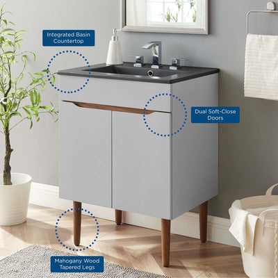 Harvest 24" Single Bathroom Vanity with Black Ceramic Top and Integrated Sink