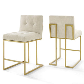 Privy Gold Stainless Steel Upholstered Fabric Counter Stools Set of 2
