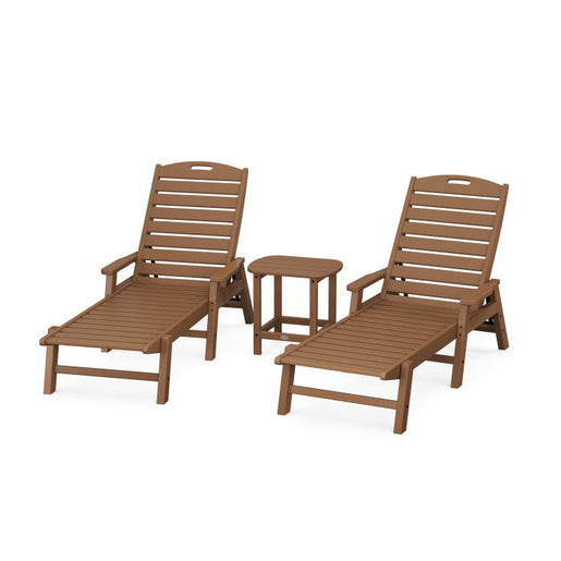 Nautical Three-Piece Chaise Lounge with Arms Set with South Beach 18" Side Table - Teak
