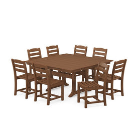 La Casa Cafe Nine-Piece Farmhouse Trestle Dining Set - Teak