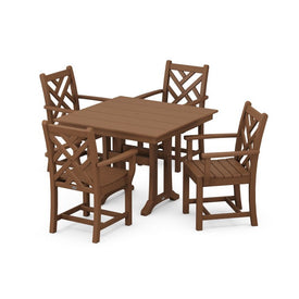 Chippendale Five-Piece Farmhouse Trestle Arm Chair Dining Set - Teak