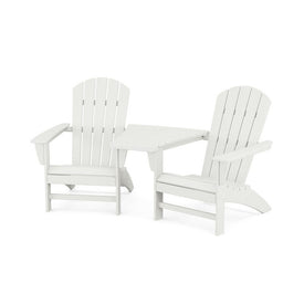 Nautical Three-Piece Adirondack Set with South Beach 18" Side Table - White