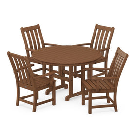 Vineyard Five-Piece Round Arm Chair Dining Set - Teak