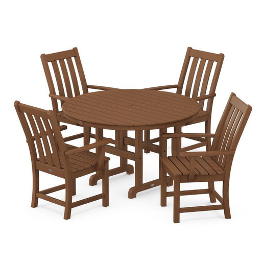 Vineyard Five-Piece Round Arm Chair Dining Set - Teak