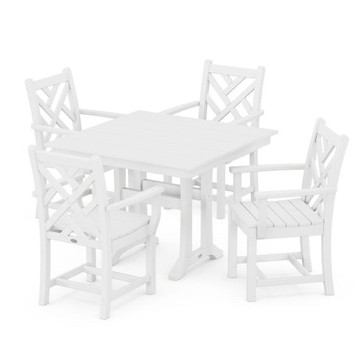 Chippendale Five-Piece Farmhouse Trestle Arm Chair Dining Set - White