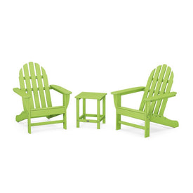 Classic Folding Adirondack Three-Piece Set with Long Island 18" Side Table - Lime