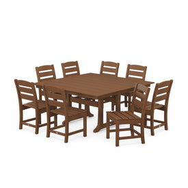 Lakeside Nine-Piece Farmhouse Trestle Dining Set - Teak