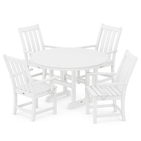 Vineyard Five-Piece Round Arm Chair Dining Set - White