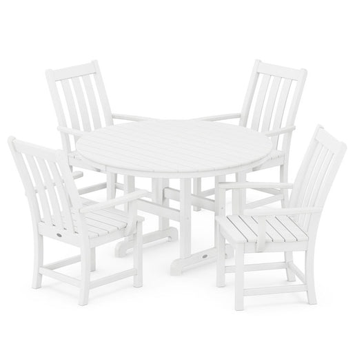 Vineyard Five-Piece Round Arm Chair Dining Set - White