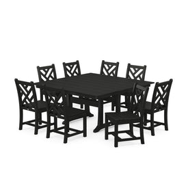 Chippendale Nine-Piece Farmhouse Trestle Dining Set - Black