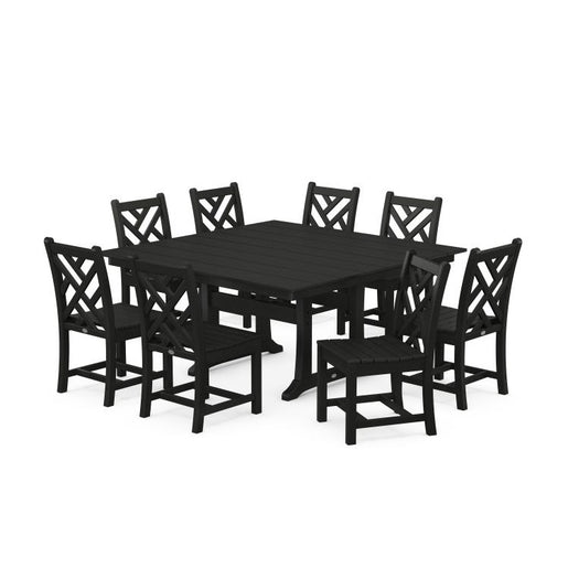 Chippendale Nine-Piece Farmhouse Trestle Dining Set - Black