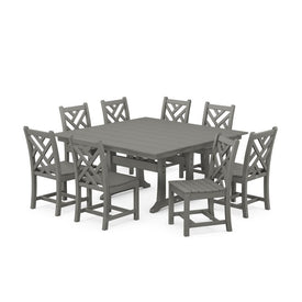 Chippendale Nine-Piece Farmhouse Trestle Dining Set - Slate Gray