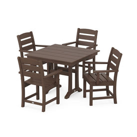 Lakeside Five-Piece Farmhouse Trestle Arm Chair Dining Set - Mahogany