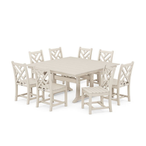 Chippendale Nine-Piece Farmhouse Trestle Dining Set - Sand