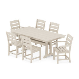 Lakeside Seven-Piece Farmhouse Trestle Dining Set - Sand