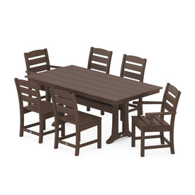 Lakeside Seven-Piece Farmhouse Trestle Dining Set - Mahogany