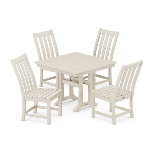 Vineyard Five-Piece Farmhouse Trestle Side Chair Dining Set - Sand