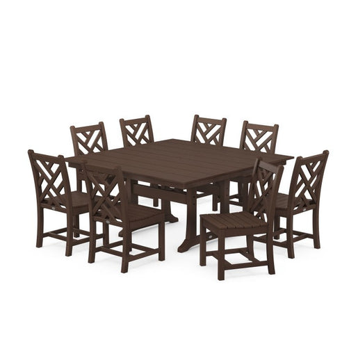 Chippendale Nine-Piece Farmhouse Trestle Dining Set - Mahogany