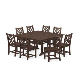 Chippendale Nine-Piece Farmhouse Trestle Dining Set - Mahogany
