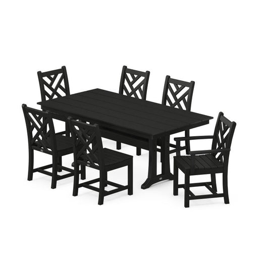 Chippendale Seven-Piece Farmhouse Trestle Dining Set - Black