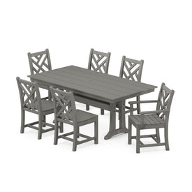 Chippendale Seven-Piece Farmhouse Trestle Dining Set - Slate Gray