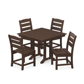 Lakeside Five-Piece Farmhouse Trestle Side Chair Dining Set - Mahogany