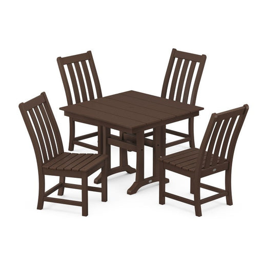 Vineyard Five-Piece Farmhouse Trestle Side Chair Dining Set - Mahogany