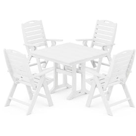 Nautical Highback Five-Piece Farmhouse Trestle Dining Set - White