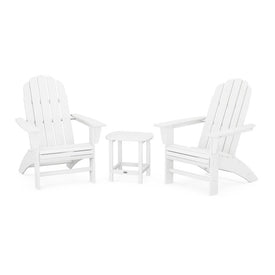 Vineyard Three-Piece Curveback Adirondack Set with South Beach 18" Side Table - White