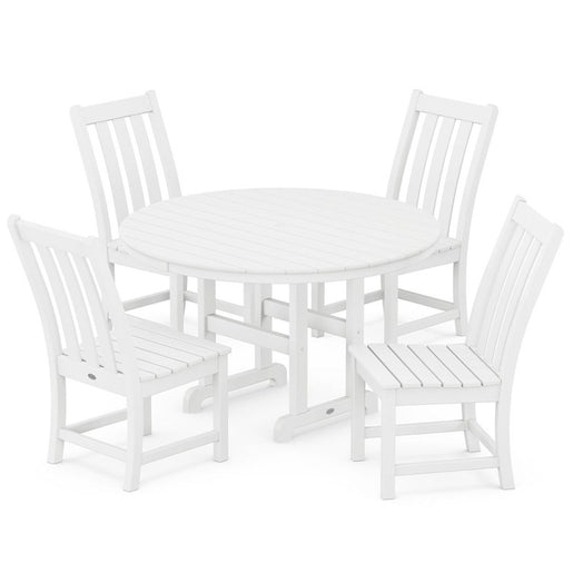 Vineyard Five-Piece Round Side Chair Dining Set - White