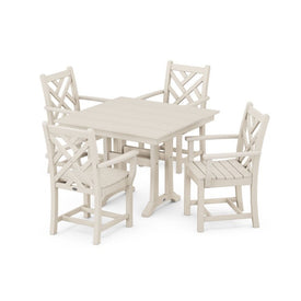 Chippendale Five-Piece Farmhouse Trestle Arm Chair Dining Set - Sand