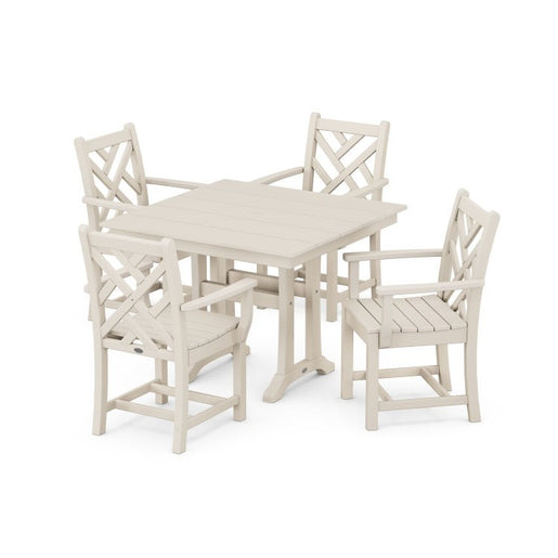 Chippendale Five-Piece Farmhouse Trestle Arm Chair Dining Set - Sand