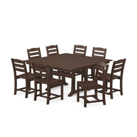 La Casa Cafe Nine-Piece Farmhouse Trestle Dining Set - Mahogany